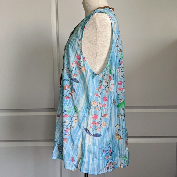 Aratta Sleeveless Top Neck Tie Closure Tassel Lightweight Floral Blue XL NWT - Picture 12 of 16